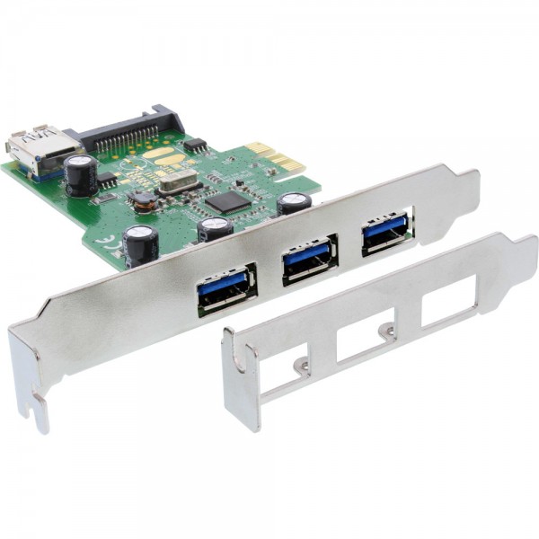 InLine® Schnittstellenkarte, 3x+1x USB 3.0, PCIe, mit SATA Stromanschluss, inkl. Low-Profile Slotble