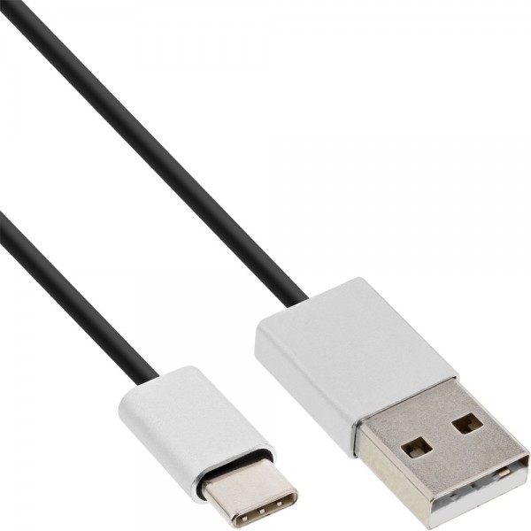 InLine® USB 2.0 Kabel, Typ C Stecker an A Stecker, schwarz/Alu, flexibel, 1,5m