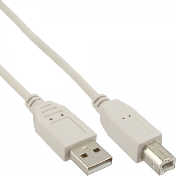InLine® USB 2.0 Kabel, A an B, beige, 3m, bulk
