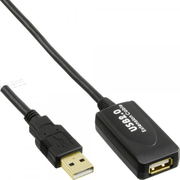 InLine® USB 2.0 Aktiv-Verlängerung, mit Signalverstärkung "Repeater", Stecker A an Buchse A, 5m