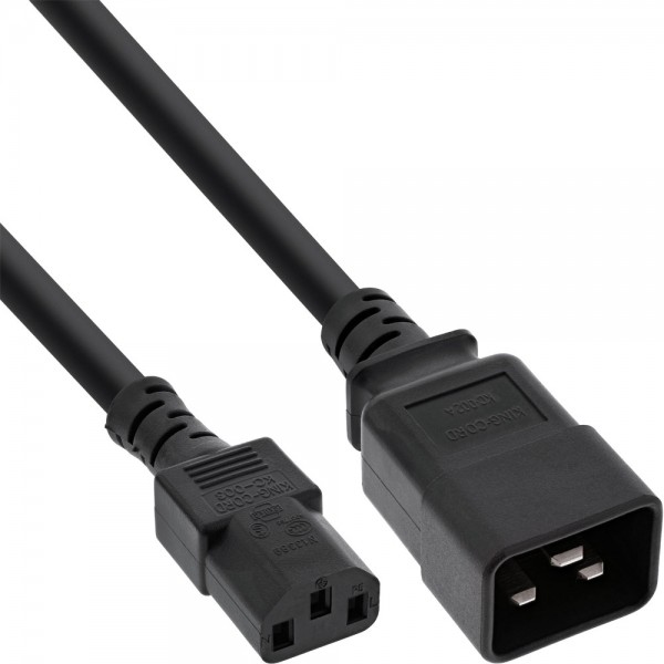 InLine® Netz Adapterkabel, IEC-60320 C20 auf C13, 3x1,5mm², max. 10A, schwarz, 3m