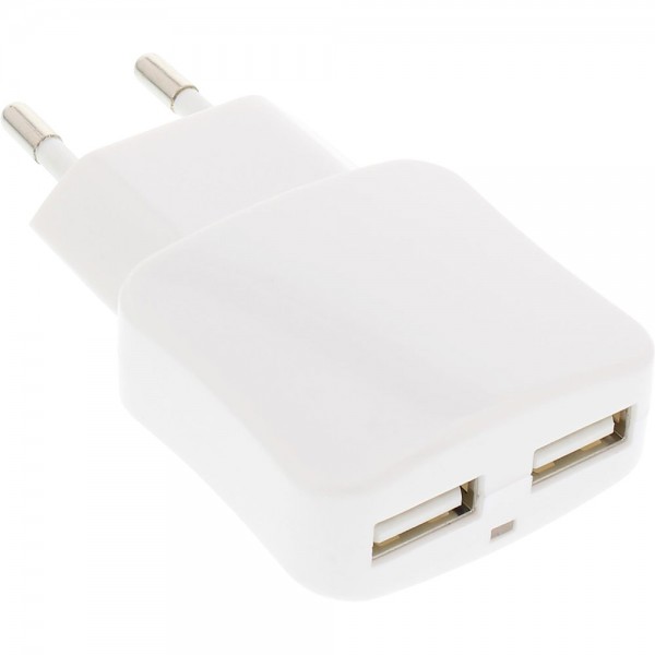 InLine® USB Netzteil 2-fach, Ladegerät, Stromadapter, 100-240V zu 5V/2.1A, weiß