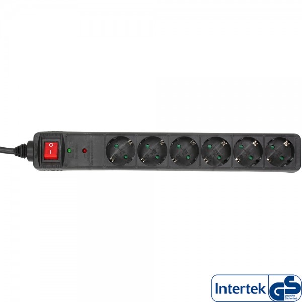 InLine® Steckdosenleiste, 6-fach Schutzkontakt, mit Überspannungsschutz, mit Schalter, 1,5m, schwarz