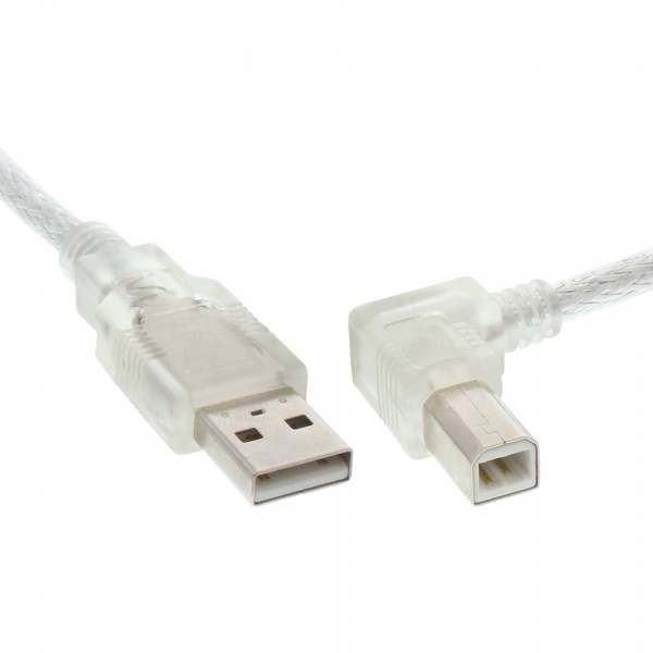 InLine® USB 2.0 Kabel, A an B rechts abgewinkelt, transparent, 5m