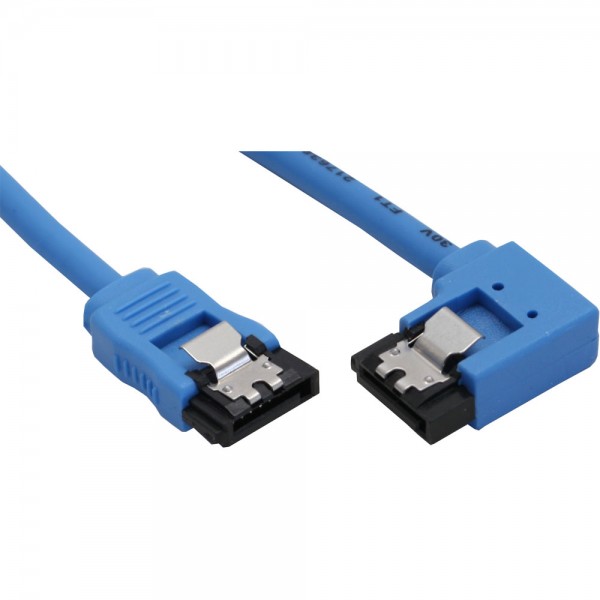 InLine® SATA 6Gb/s Anschlusskabel rund, abgewinkelt rechts, blau, mit Lasche, 0,15m