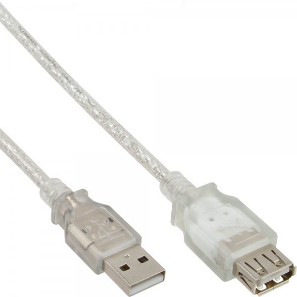 InLine® USB 2.0 Verlängerung, Stecker / Buchse, Typ A, transparent, 1m