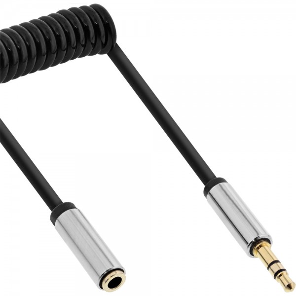 InLine® Slim Audio Spiralkabel Klinke 3,5mm ST/BU, 4-polig, Stereo, 3m