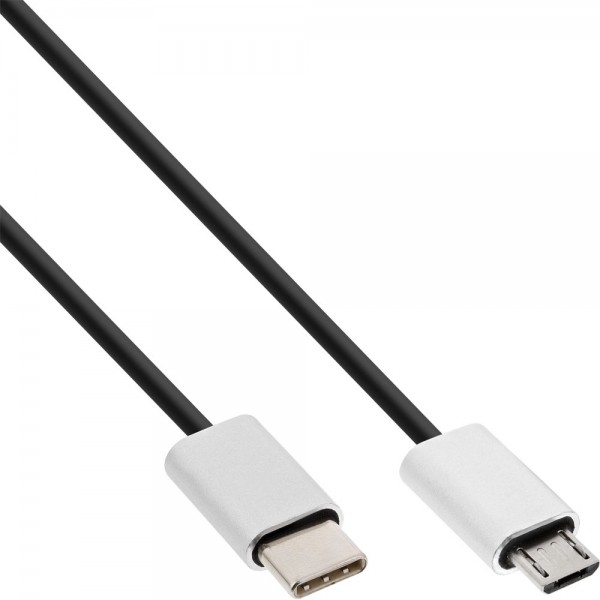 InLine® USB 2.0 Kabel, Typ C Stecker an Micro-B Stecker, schwarz/Alu, flexibel, 5m