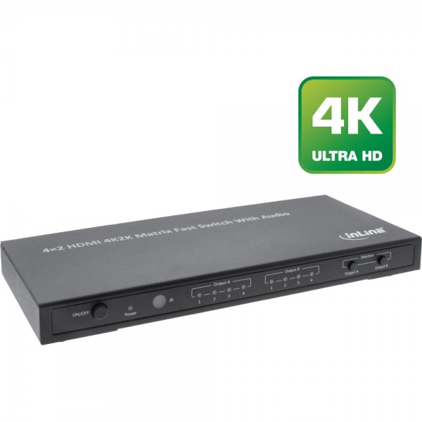 InLine® HDMI Matrix Switch / Umschalter, 4K2K, 4 Eingänge auf 2 Ausgänge
