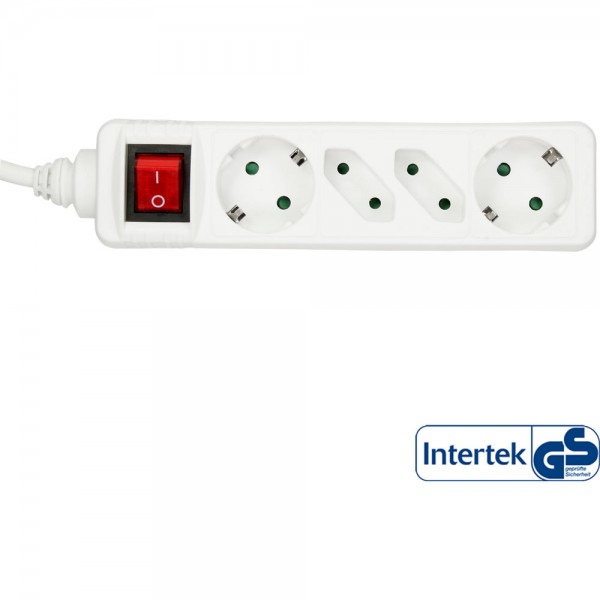 InLine® Steckdosenleiste, 4-fach, 2x Schutzkontakt + 2x Euro, mit Schalter, 1,5m, weiß