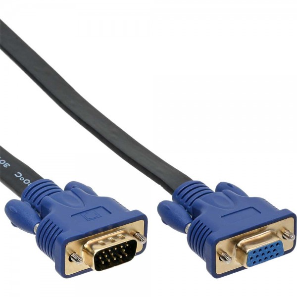 InLine® S-VGA Flachkabel Verlängerung, 15pol HD Stecker / Buchse, schwarz, 2m