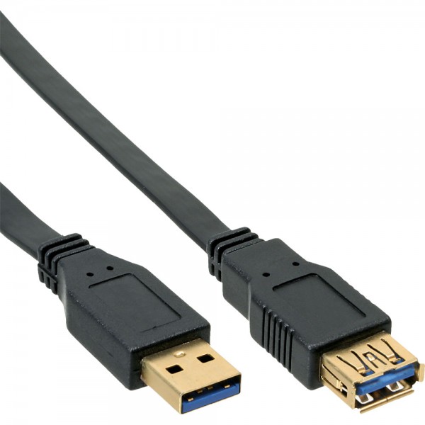 InLine® USB 3.0 Flachkabel Verlängerung, USB A Stecker / Buchse, schwarz, 0,5m