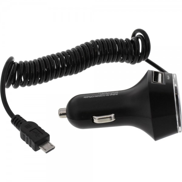 InLine® USB KFZ Ladegerät Stromadapter, 12/24VDC zu 5V / 3.1A , 2x USB A + Micro USB 5pin Stecker