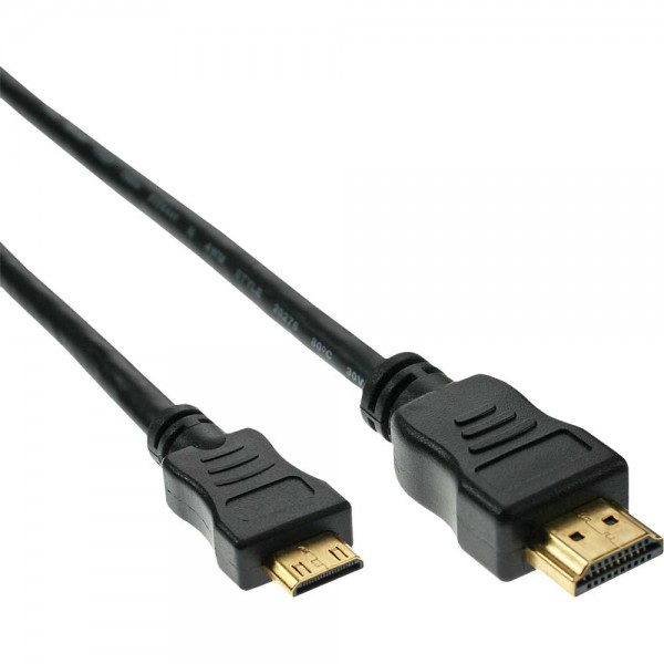 InLine® HDMI Mini Kabel, High Speed HDMI® Cable, Stecker A auf C, verg. Kontakte, schwarz, 3m