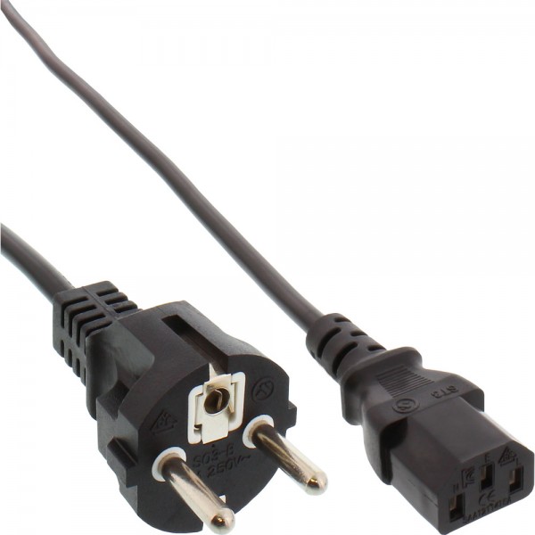 InLine® Netzkabel, Schutzkontakt gerade auf Kaltgerätestecker C13, 0,5m, schwarz