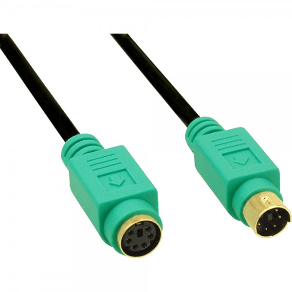 InLine® PS/2 Verlängerung, Stecker / Buchse, PC99, Kabel schwarz, Stecker grün, Kontakte gold, 2m