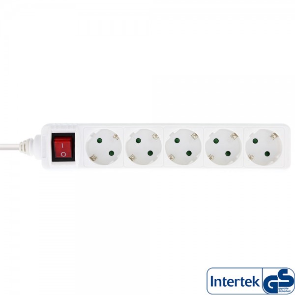InLine® Steckdosenleiste, 5-fach Schutzkontakt, mit Schalter, 1,5m, weiß