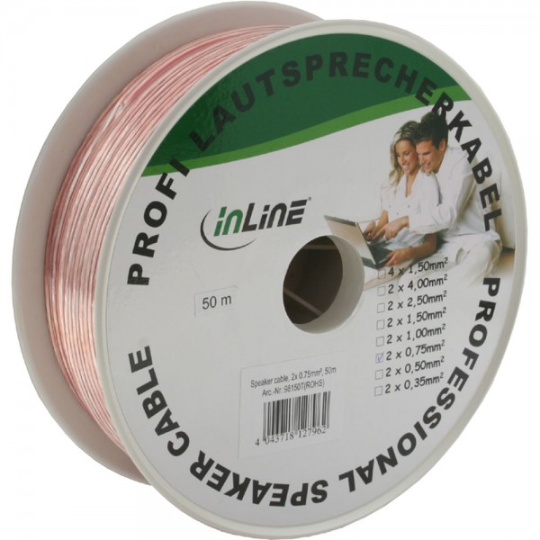 InLine® Lautsprecherkabel, 2x 0,75mm², CCA, transparent, 50m