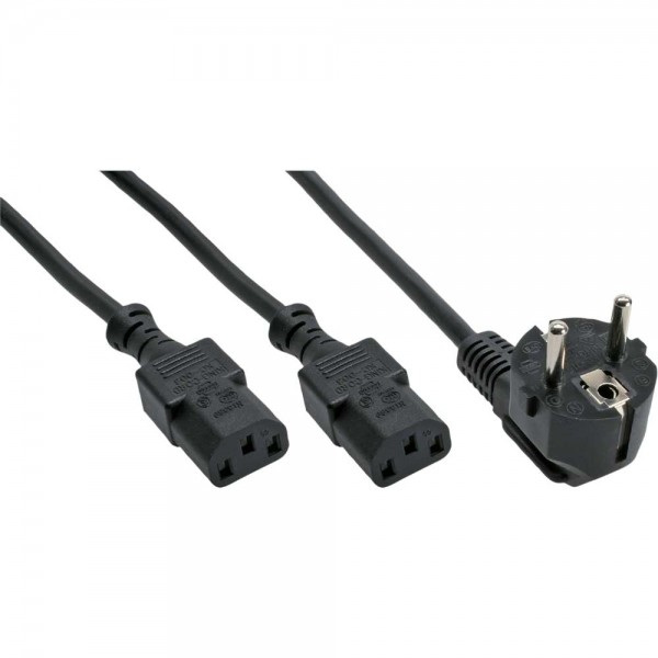 InLine® Netz-Y-Kabel, 1x Schutzkontaktstecker zu 2x Kaltgerätestecker, 1m