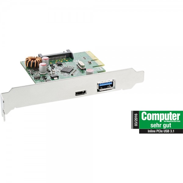 InLine® Schnittstellenkarte, PCIe x4, 2x USB 3.1, Typ A + Typ C, inkl. Low-Profile Slotblech