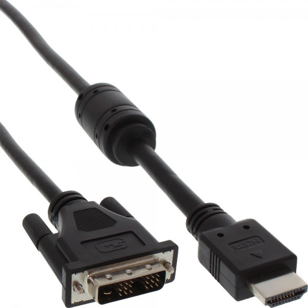 InLine® HDMI-DVI Adapterkabel, 19pol Stecker auf 18+1 Stecker, mit Ferrit, 5m