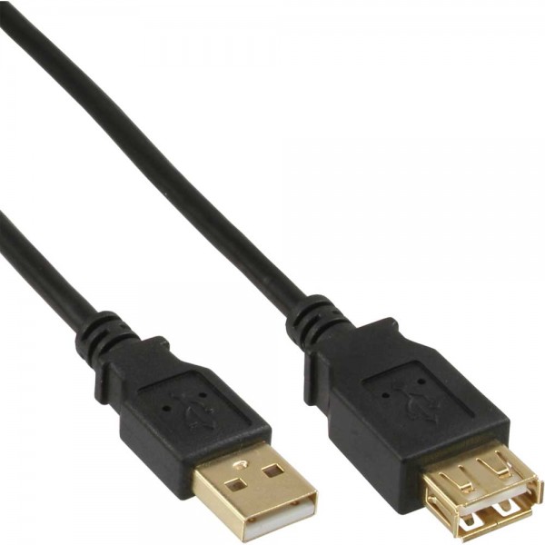 InLine® USB 2.0 Verlängerung, Stecker / Buchse, Typ A, schwarz, Kontakte gold, 10m