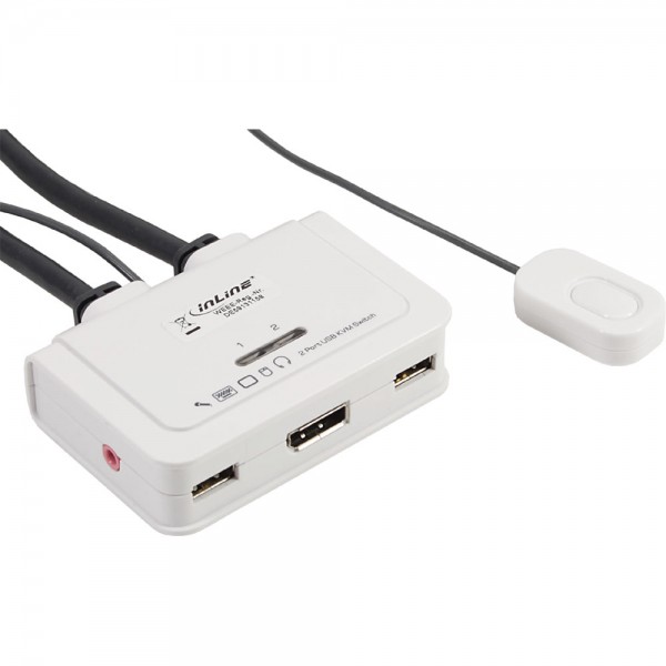 InLine® KVM Switch, 2-fach, Displayport, USB, mit Audio, integr. Kabel