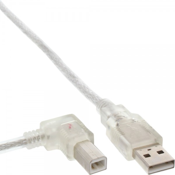 InLine® USB 2.0 Kabel, A an B links abgewinkelt, transparent, 2m