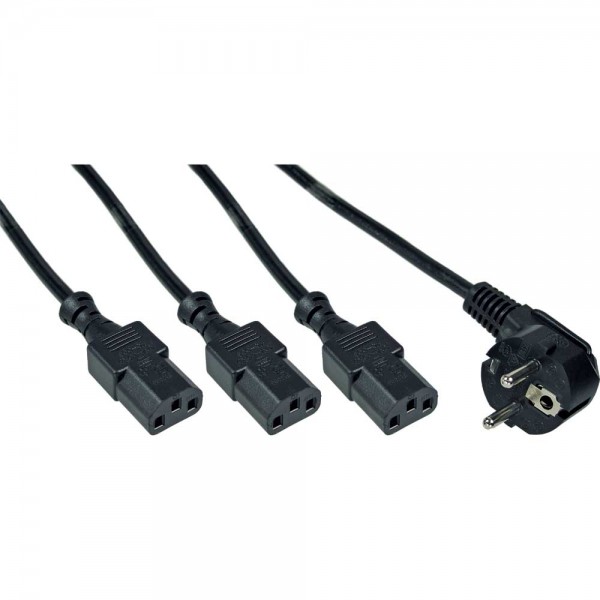 InLine® Netz-Y-Kabel, 1x Schutzkontaktstecker zu 3x Kaltgerätestecker, Version 3 (2m+1/3/2m)