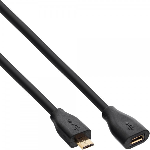 InLine® Micro-USB Verlängerung, USB 2.0 Micro-B Stecker auf Buchse, schwarz, vergoldete Kontakte, 2m