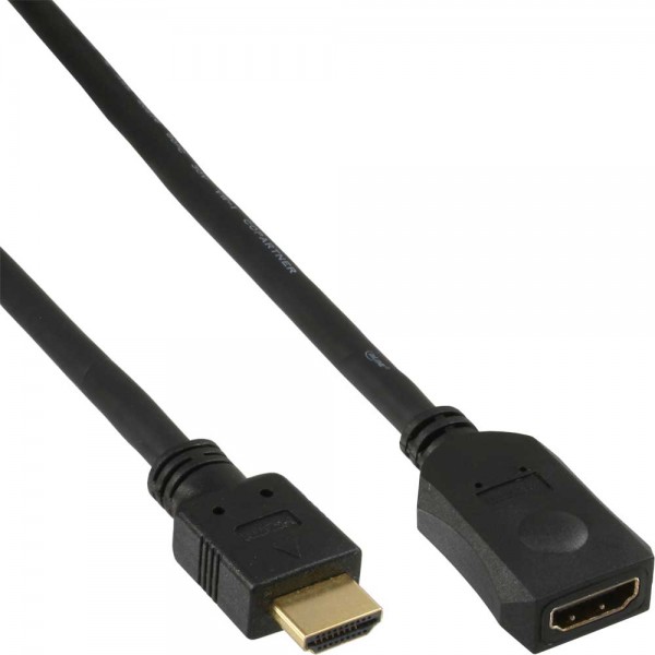 InLine® HDMI Verlängerung, HDMI-High Speed, Stecker / Buchse, schwarz, vergoldete Kontakte, 1m