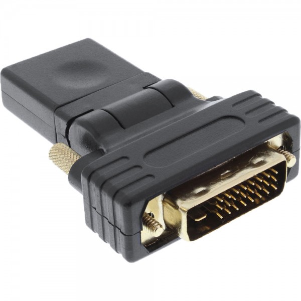 InLine® HDMI-DVI Adapter, HDMI Buchse auf DVI Stecker, flexibler Winkel, vergoldete Kontakte, 4K2K k