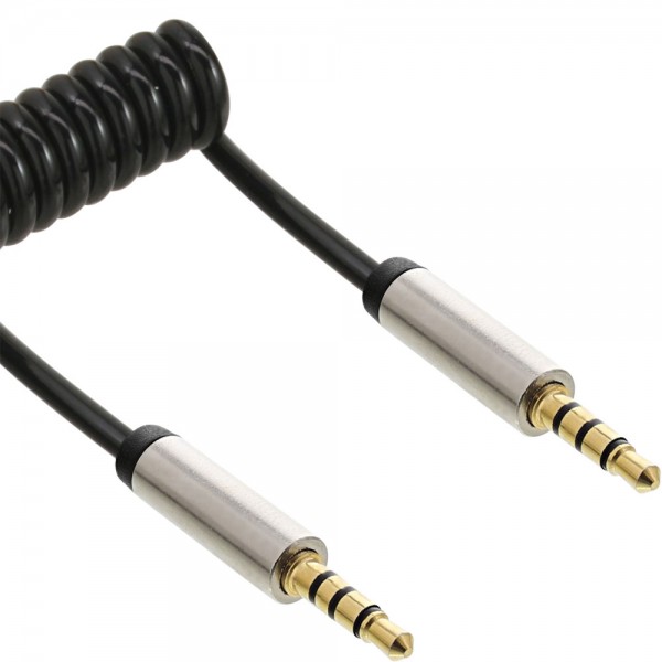 InLine® Slim Audio Spiralkabel Klinke 3,5mm ST/ST, 4-polig, Stereo, 3m