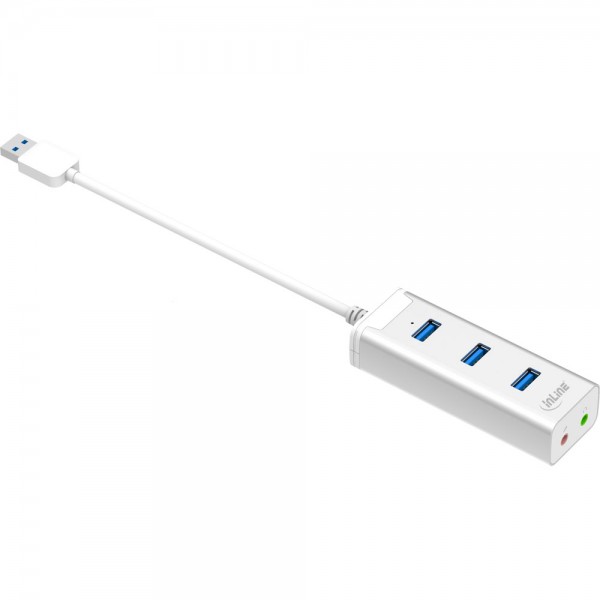 InLine® USB 3.0 HUB mit Audio Soundkarte, Aluminium Gehäuse mit 0,15m Kabel