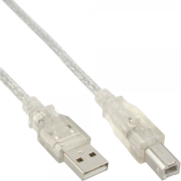 InLine® USB 2.0 Kabel, A an B, transparent, 3m