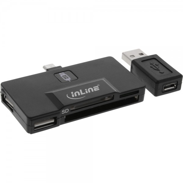 InLine® OTG Cardreader/Hub,CF,SD,microSD, 2 Port USB Hub