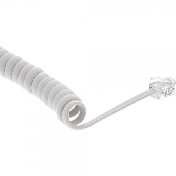 InLine® Spiralkabel, RJ10 Stecker / Stecker, max. 4m weiß, 1:1 belegt