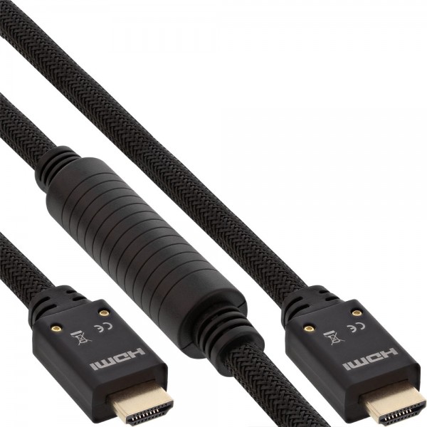 InLine® HDMI Aktiv-Kabel, HDMI-High Speed mit Ethernet, 4K2K, Stecker / Stecker, schwarz / gold, 20m