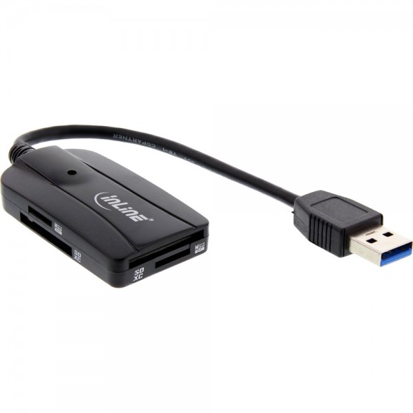 InLine® USB 3.0 Dual Card Reader mit Kabel, mit 2x2 Laufwerken, für SD, SDHC, SDXC, microSD