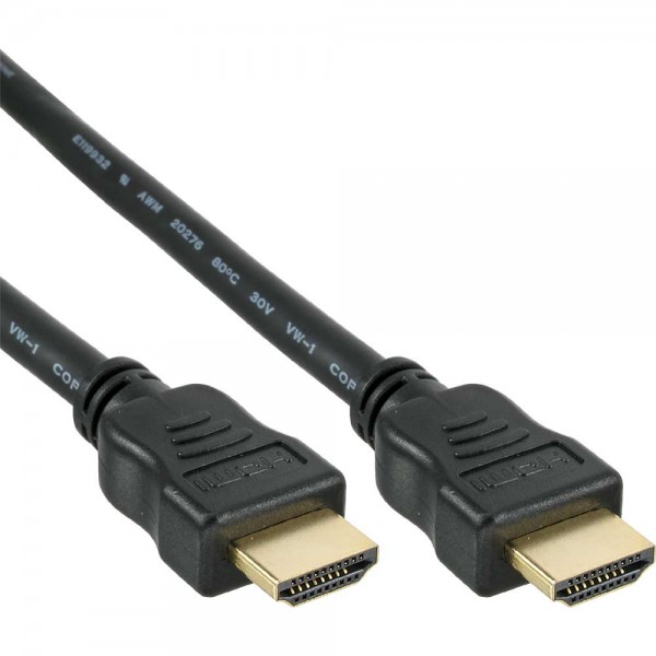 InLine® HDMI Kabel, HDMI-High Speed mit Ethernet, Stecker / Stecker, schwarz / gold, 1m