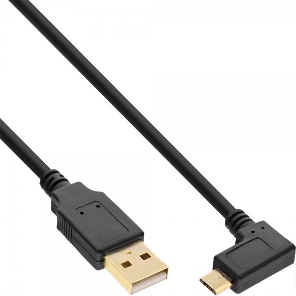 InLine® Micro-USB 2.0 Kabel, USB-A Stecker an Micro-B Stecker gewinkelt, vergoldete Kontakte, 3m