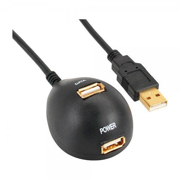 InLine® USB 2.0 Verlängerung, Stecker / Buchse, Typ A, schwarz, mit Standfuss, 2m