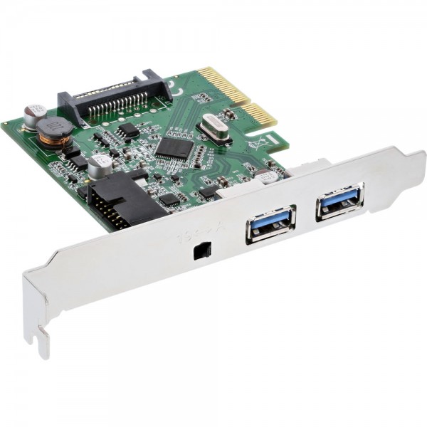 InLine® Schnittstellenkarte, PCIe x4, 2x USB 3.1, 2x Typ A extern oder 1x 19pin intern