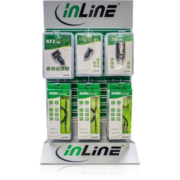 InLine® Thekenverkaufsständer Audio & Strom mobil, bestückt