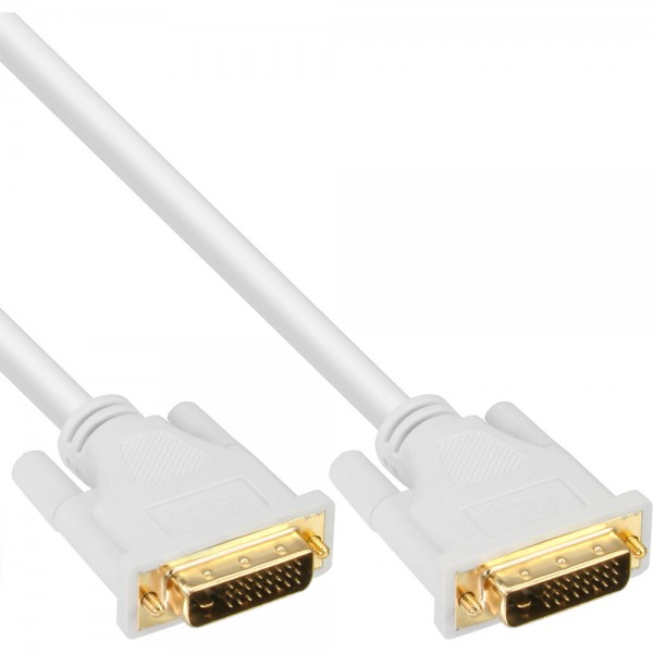 InLine® DVI-D Kabel, digital 24+1 Stecker / Stecker, Dual Link, weiß / gold, 2m