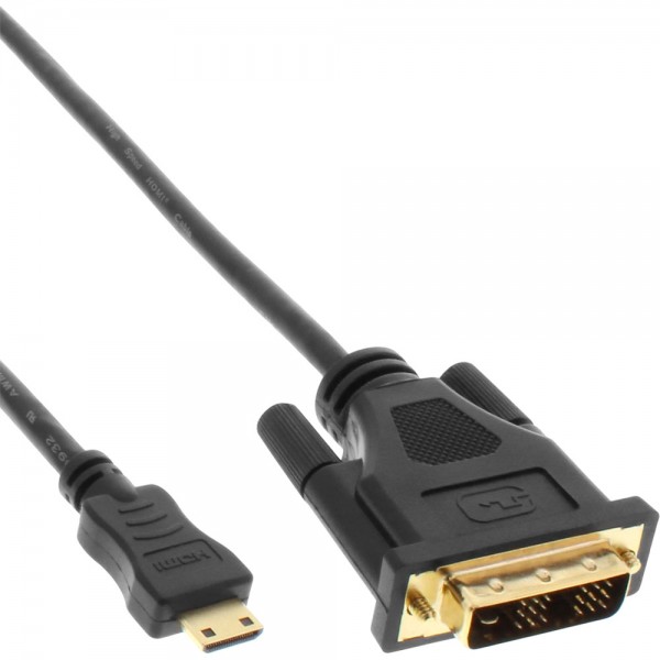 InLine® Mini-HDMI zu DVI Kabel, HDMI Stecker C zu DVI 18+1, verg. Kontakte, schwarz, 5m