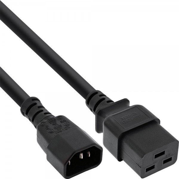 InLine® Netz Adapterkabel, IEC-60320 C14 auf C19, 3x1,5mm², max. 10A, schwarz, 3m