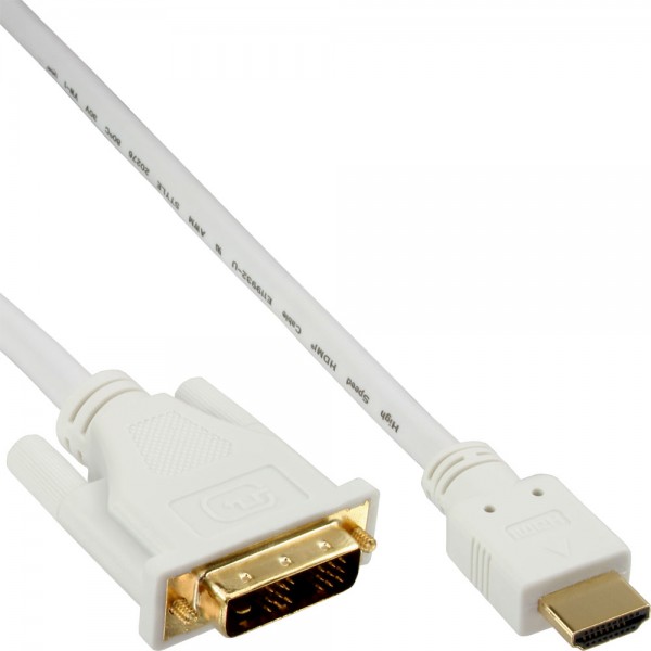 InLine® HDMI-DVI Kabel, weiß / gold, HDMI Stecker auf DVI 18+1 Stecker, 2m