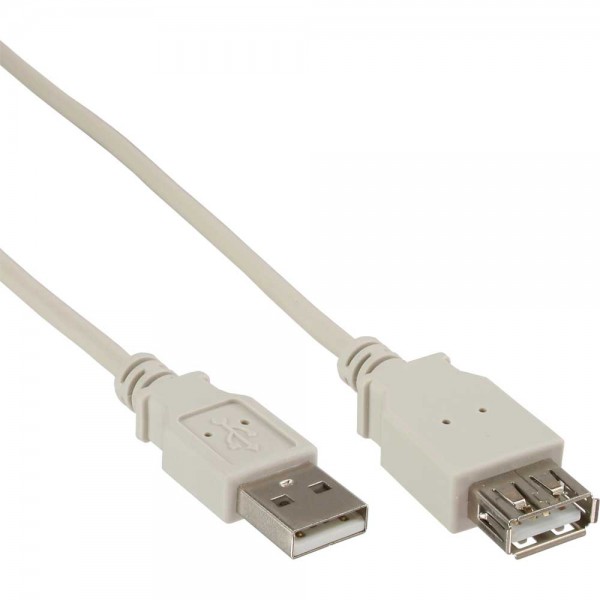 InLine® USB 2.0 Verlängerung, Stecker / Buchse, Typ A, beige/grau, 3m
