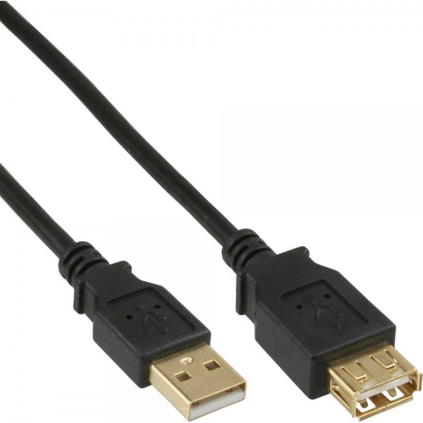 InLine® USB 2.0 Verlängerung, Stecker / Buchse, Typ A, schwarz, Kontakte gold, 1m